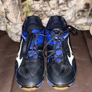 Brand: Mizuno  Size: 8.5W  Color: Black and blue
